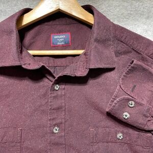 UNTUCKit Mens XL Tall Fit Burgundy Cotton Flannel Herringbone Button Down Shirt